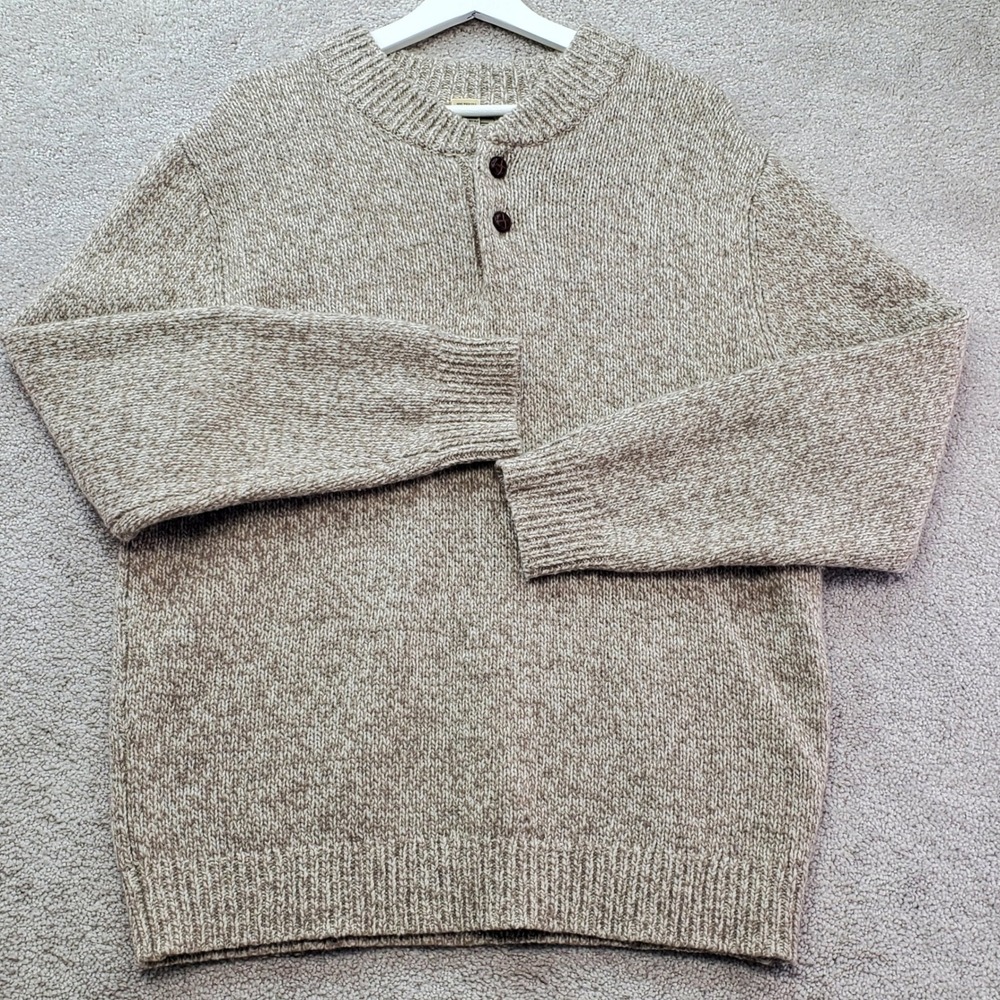 LL Bean Chunky Sweater Mens Large Tan Excellent Lambswool Knit 285174 Gorpcore